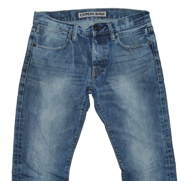 Express Mens Size 29x32 Slim Fit Skinny Leg Jeans Distressed Dark Wash Rocco - Picture 2 of 8